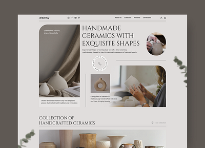 Handmade Ceramics cersmic clay design figma handmade interface pottery ui website