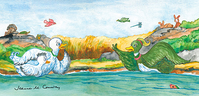 Ducks in conversation animals childrens book illustration ducks illustration landscape watercolor