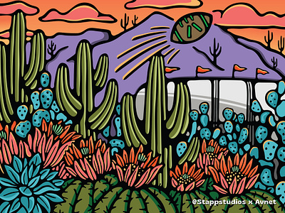 Avnet X Superbowl bright cactus desert illustration saguaro