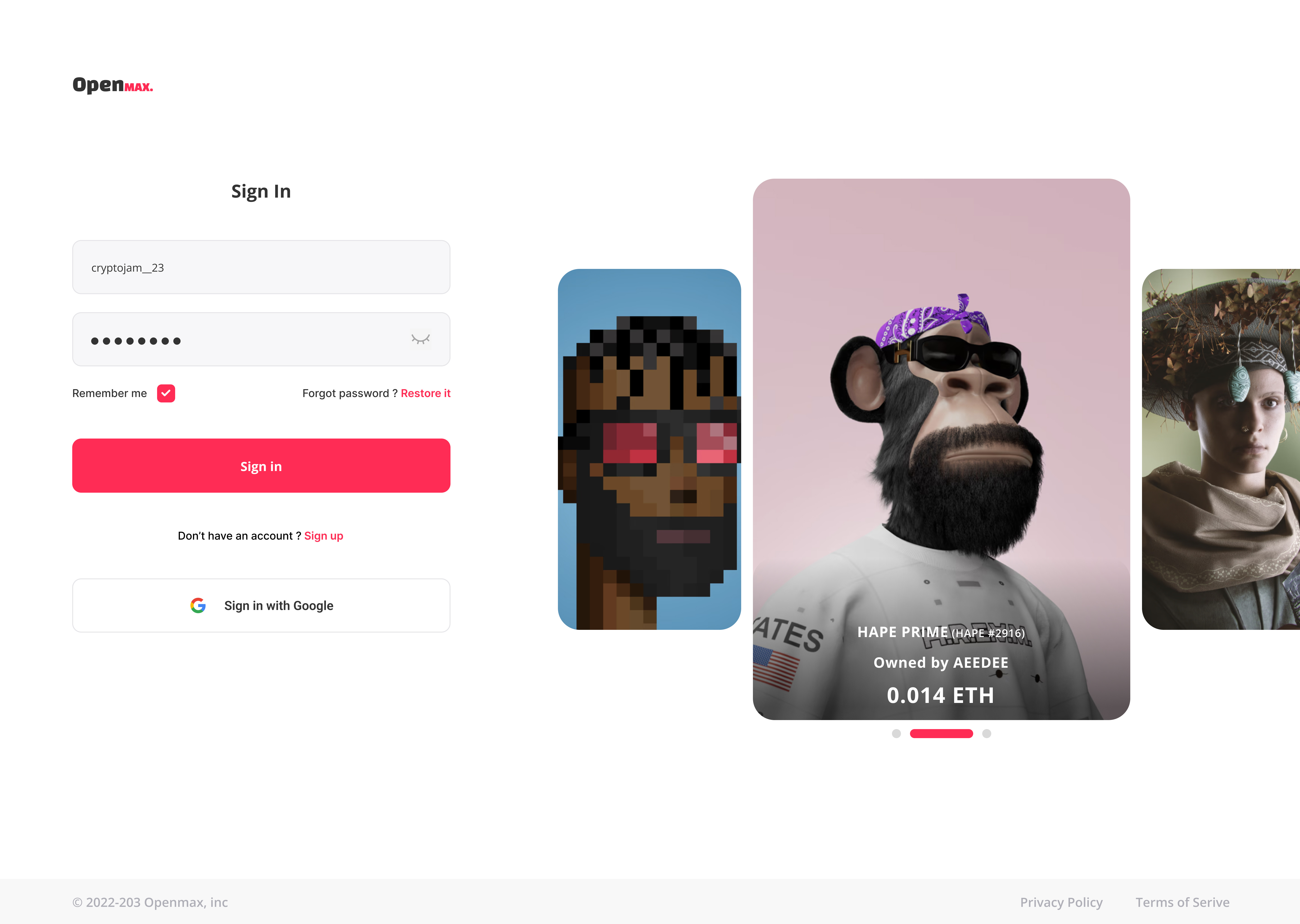 NFT marketplace sign in UI Design app concept crypto design login nft nft app nft design opensea page sigin ui uiux ux web web design