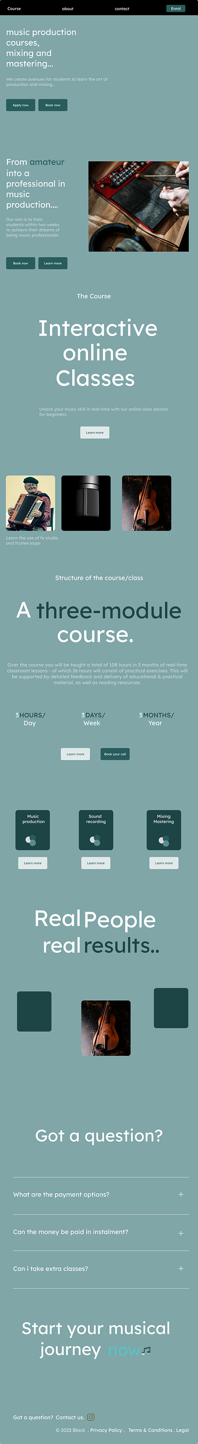 redesigned web view of a music course website. branding design graphic design ui