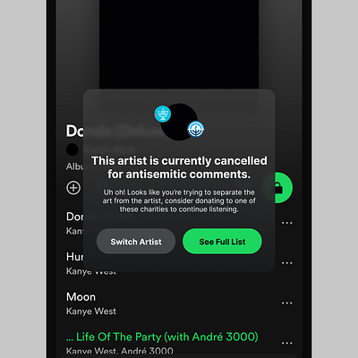 Spotify 'Cancelled Artists' UI app graphic design minimal spotify ui