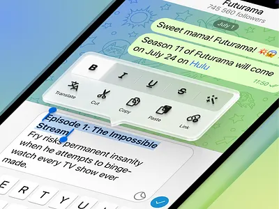 Telegram Content Menu isometric 3D view 3d context menu figma figma 3d glass isometric menu telegram ui