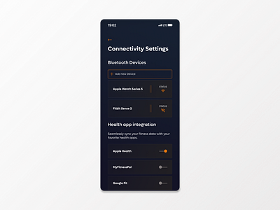 Daily UI Challenge #007 connectivity dailyui devices fitness health mobile settings