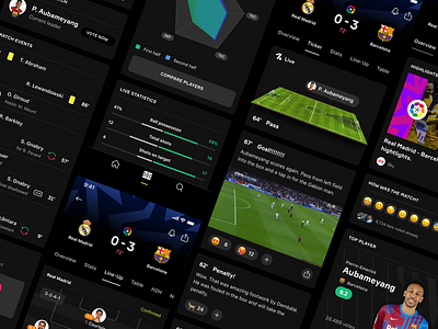 OneFootball - Vision app black branding clean dark design football ios matches menu mobile scores soccer sports ui