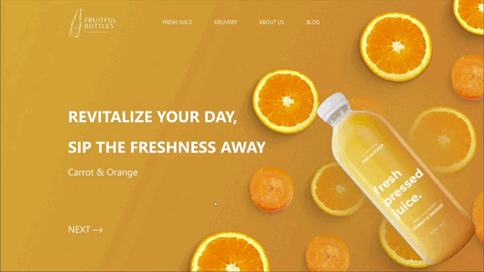 Design concept for a website that sells freshly squeezed juices animation design figma typography ui ux