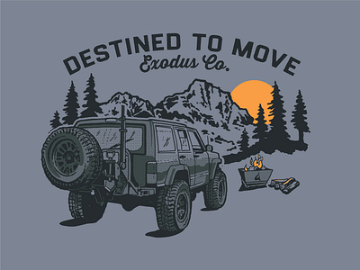 Overland camping graphic design illustration jeep mountains suv tee tee shirt