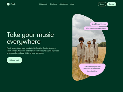Fetch - Landing Page for Music Distribution Startup artists colors fetch green landing page music music distributor website