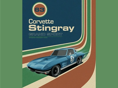 Stingray 1963 automobile car classic corvette illustration poster retro stingray type