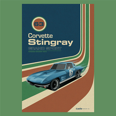 Stingray 1963 automobile car classic corvette illustration poster retro stingray type