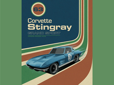 Stingray 1963 automobile car classic corvette illustration poster retro stingray type