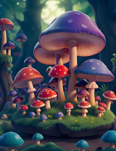 3D Style Mystical Mushrooms illustration