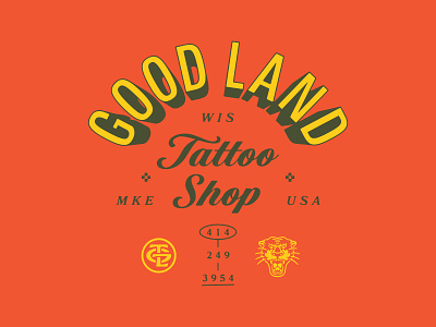 Good Land Tattoo Shop custom type flash sheet good land lettering panther tattoo