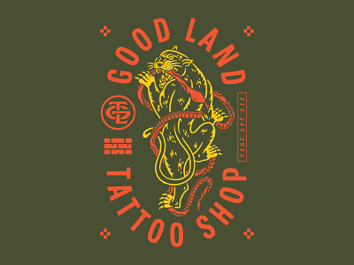 Good Land Tattoo Shop badge design flash sheet lock up monogram panther tattoo