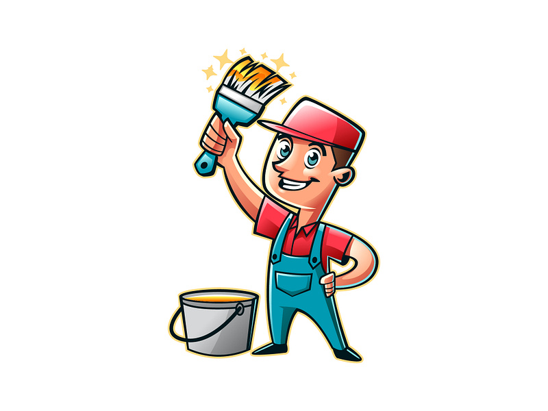 Retro Home Painter Mascot Logo (Exclusive Logo for Sale) branding cartoon character design custom logo handyman home painter home painting home service logo illustration logo logo design mascot mascot design painter mascot repairman retro cartoon mascot retro home service mascot retro mascot retro mascot logo wall painter