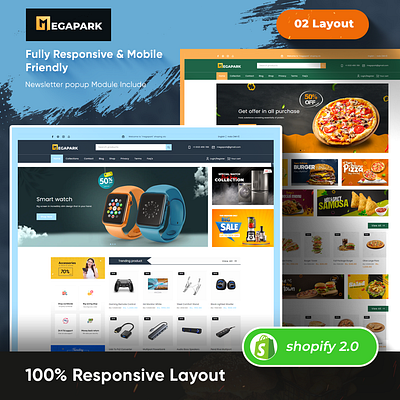 MegaPark - Electronics & FastFood Clean Multipurpose Shopify 2.0 css3 design html5 responsive design shopify theme web design