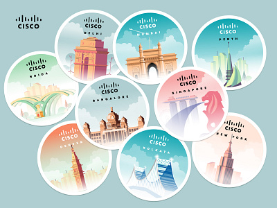 City Illustration Stickers for Cisco australia bangalore city delhi denver design graphic design illustration india kolkata minimal mumbai new york noida perth simplified singapore usa vector