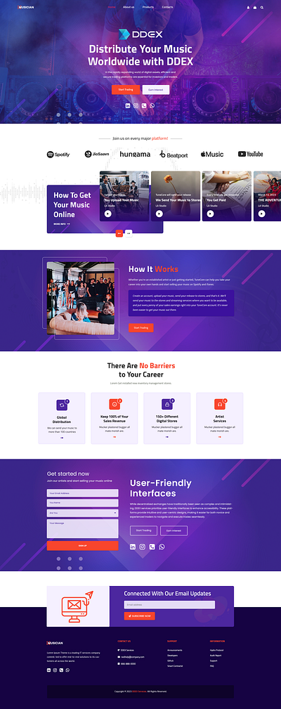 Distribute Your Music Web Template Mockup design graphic design illustration ui ux website design