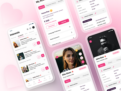 Matrimony Platform android design app design bumble design ios design match making app matrimony platform modern app design pink shadi.com tinder ui uiux