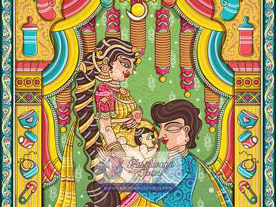 Contemporary Baby Shower Illustration in Odisha Pattachitra Art baby arriving baby shower baby shower invitation character design dohale jevan godh bharai graphic design gurbini kappad illustration indian style invitation mom to be invitation card new baby arriving soon oti bharan pregnancy vector illustration pregnant women cartoon quirky invitation seemantham semmantham invitation valaikappu