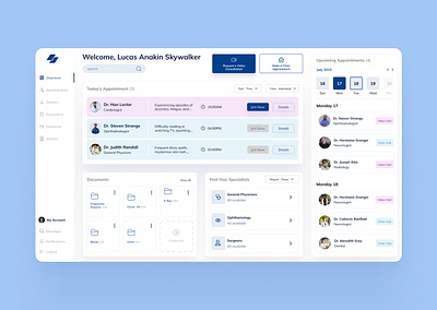 Medical Dashboard Concept - For Patients admin dashboard app design appinterface appscreen blue health book appointment dashboard design doctor doctor call for patient health care health dashboard medical consultation medical dashboard medicare minimal physician ui visualdesign