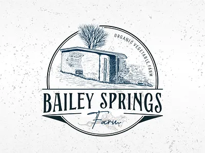 Bailey Springs Farm Vintage Logo barn logo brand design branding cabin logo circle logo emblem logo farm logo fruit farm house drawing house logo illustration illustration logo logo design logo designer nature logo vegetables farm vintage logo