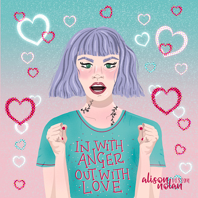 In with anger out with love angry face design digital drawing challenge female illustrator fun with faces hand drawn hand lettering illustration procreate