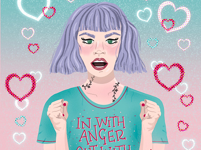 In with anger out with love angry face design digital drawing challenge female illustrator fun with faces hand drawn hand lettering illustration procreate