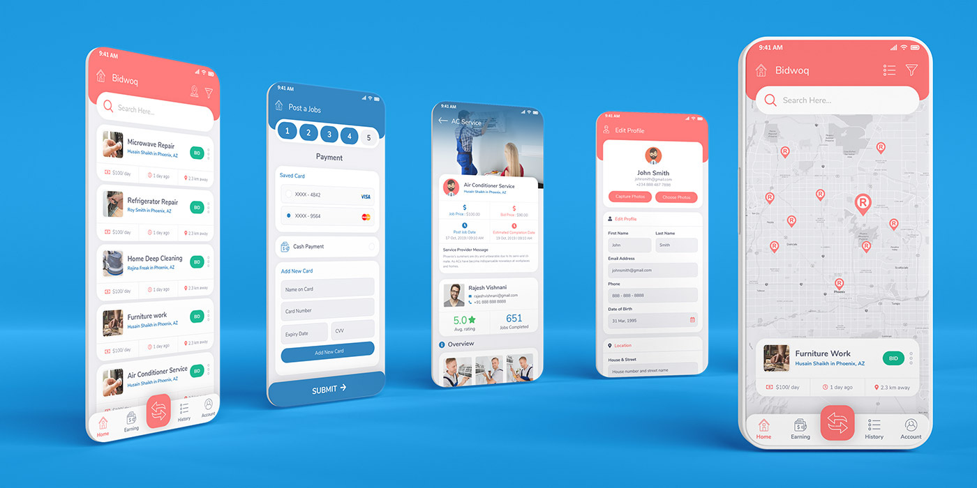 Bidwoq Mobile Application app branding design graphic design illustration logo typography ui ux vector