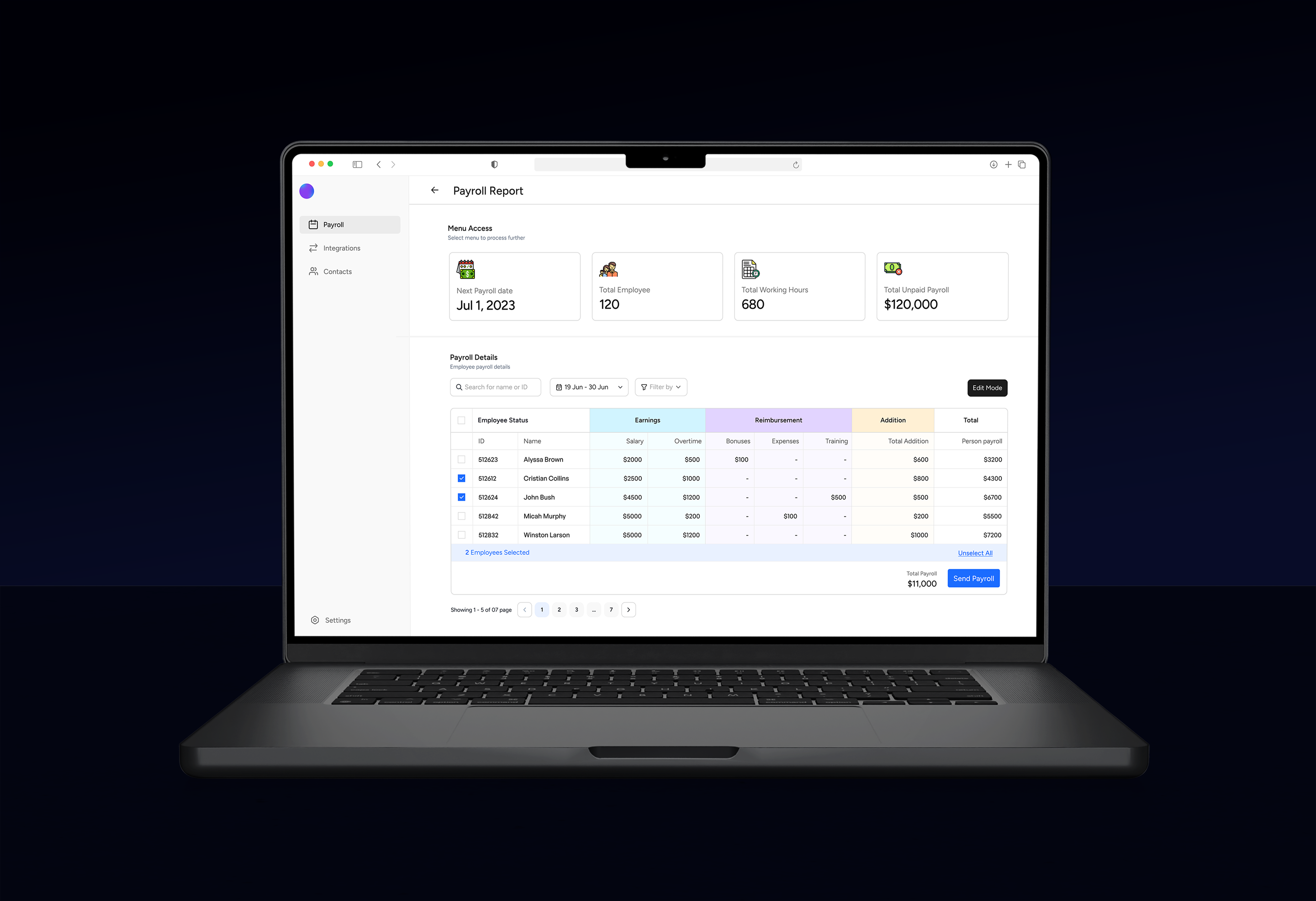 Payroll Report Management edit table editing table filter design management modern paycheck payroll payment payroll report reimbursement report saas salary table flow ui design ux design wage webapp work