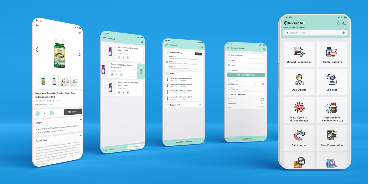 Pocket Pill Mobile Application app branding design graphic design illustration logo typography ui ux vector