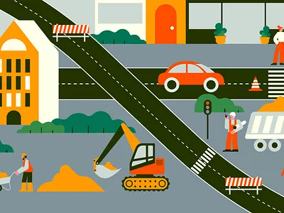 Construction book illustration city construction editorial illustration illustration kids illustration minimal traffic workers