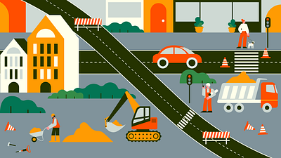 Construction book illustration city construction editorial illustration illustration kids illustration minimal traffic workers