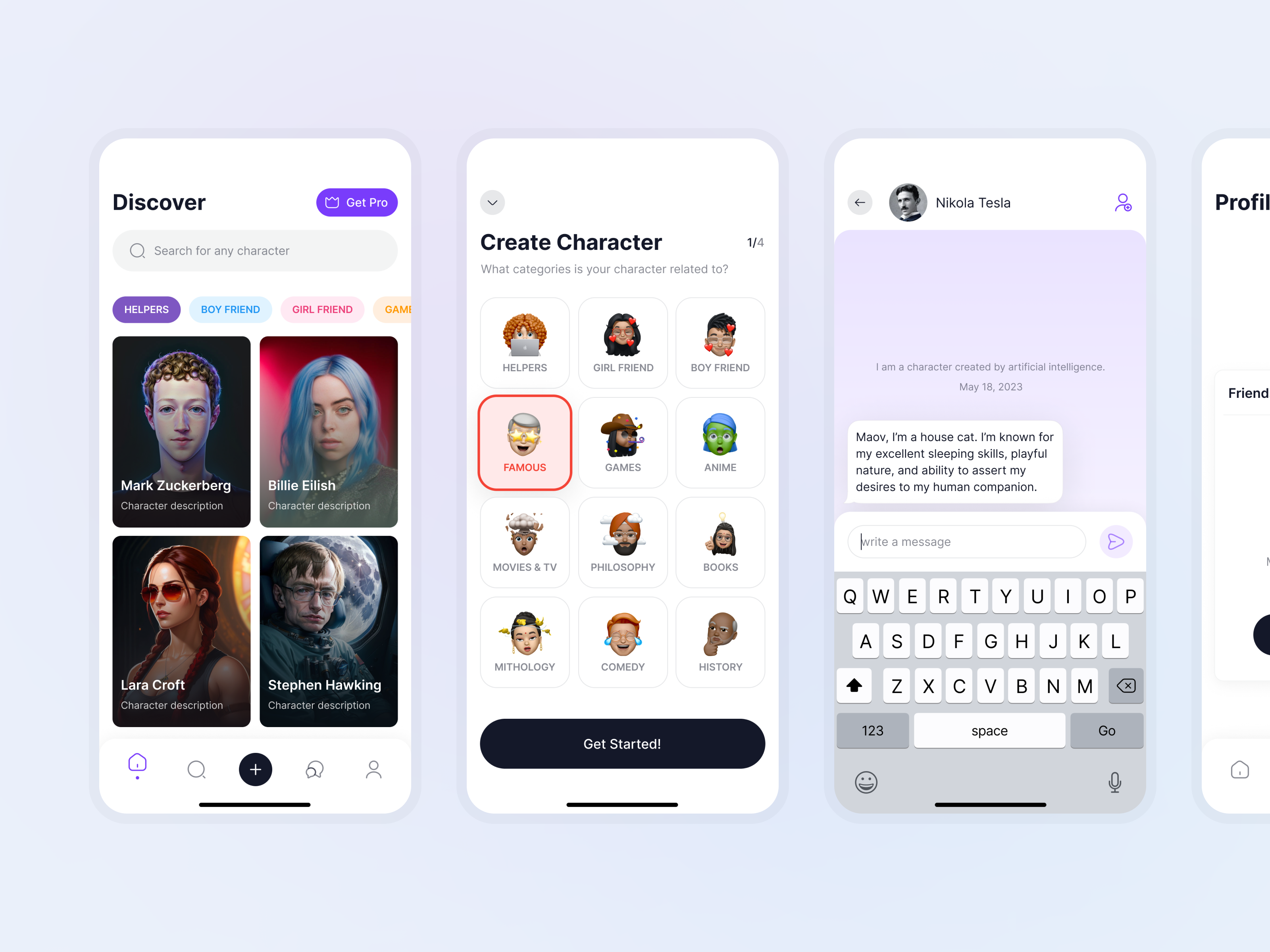 Oria - Friends Ai (WIP) ai app appstore artificial intelligence clean friends gradient mobile people ui ux white