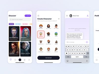 Oria - Friends Ai (WIP) ai app appstore artificial intelligence clean friends gradient mobile people ui ux white