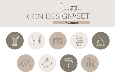 Linestyle Icon Design Set Museum exhibit