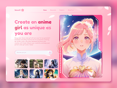 Anime Girl AI Generate Website ai generate anime anime girl cute website graphic design image website japan pink websit ui website