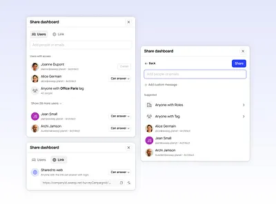Sharing permissions 🔓 application design interface link modal permission sharing sweep ui user selection ux