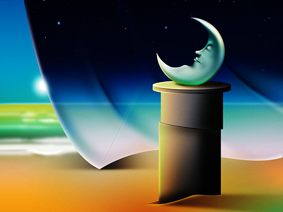 The Curtain Falls beach day gradient illustration illustrator moon night surreal surrealism vector