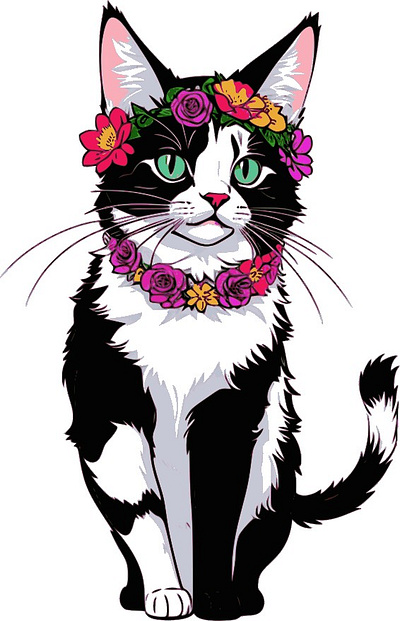 cat with flowers cat design illustration vector