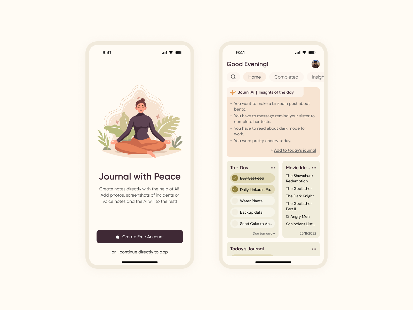 AI Journaling App design typography ui ux