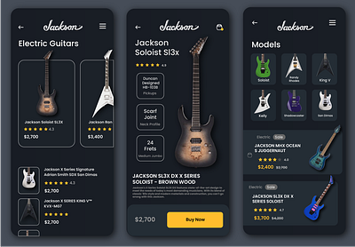 UI Concept for Jackson guitars adobe adobexd android app appdesign branding design developer figma graphic design guitars illustration interface ios mobile ui uiux userexperience userinterface ux