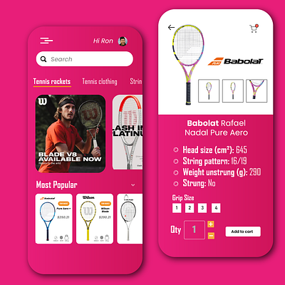 Mobile App Ui concept for a Tennis equipment seller adobexd android app design developer figma graphic design illustration interaction interface ios mobile app ui mobileapp tennis ui user experience user interface ux visual web