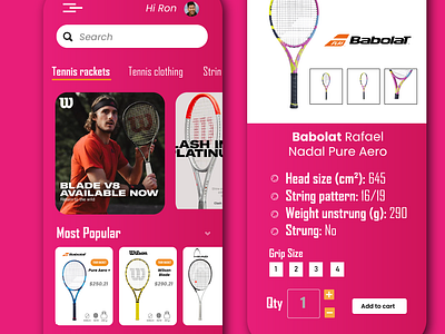 Mobile App Ui concept for a Tennis equipment seller adobexd android app design developer figma graphic design illustration interaction interface ios mobile app ui mobileapp tennis ui user experience user interface ux visual web