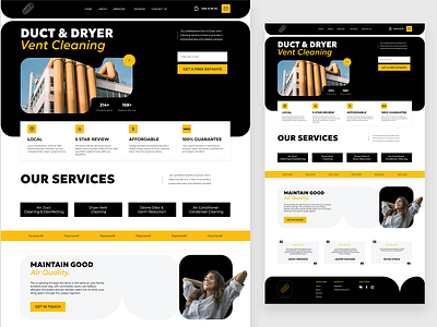 Dryer cleaning website ac black cleaning design designwodpress dryer duct interface ui website wordpress yellow