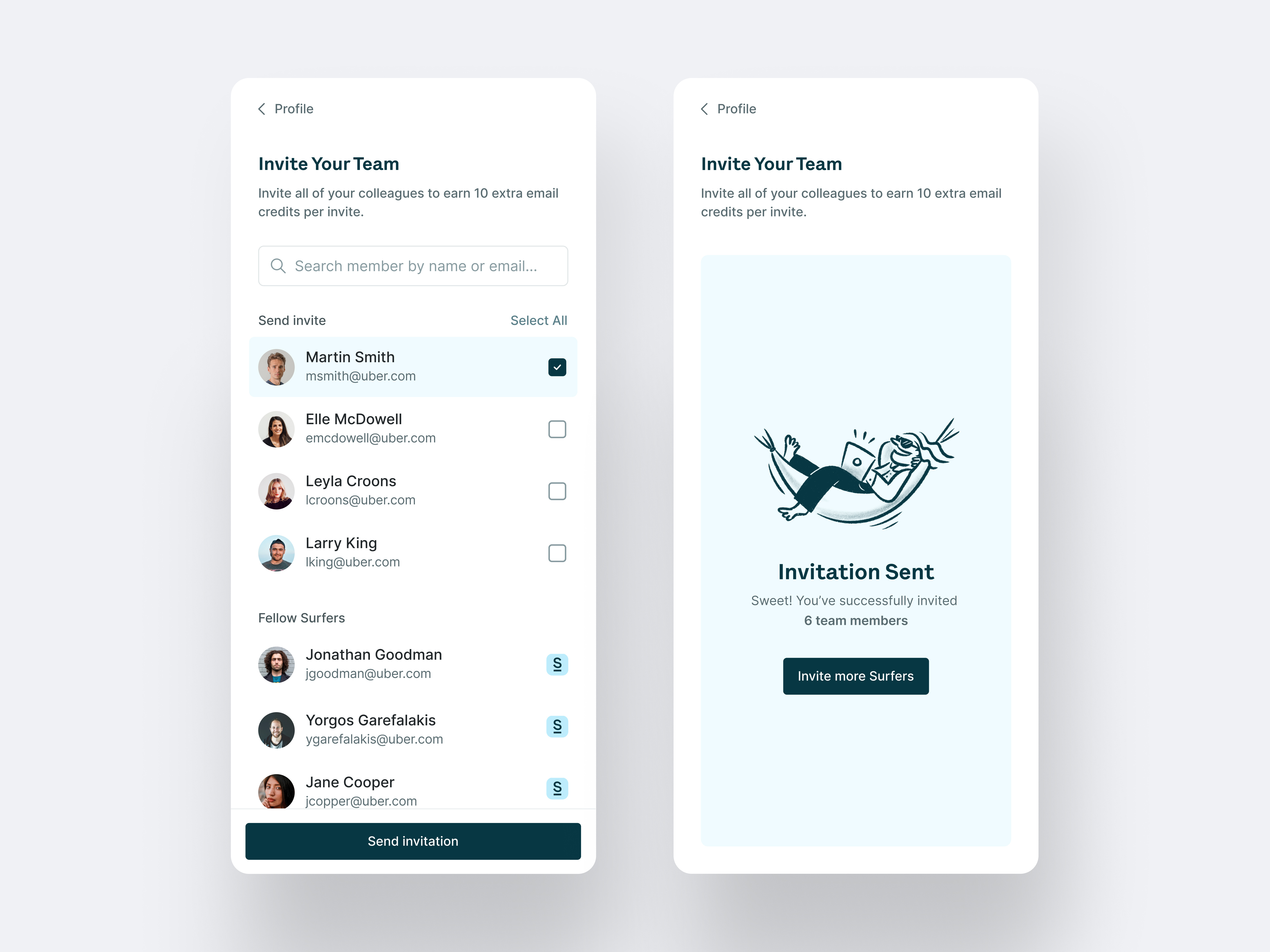 Invite Team Member — Surfe UI by Kelly Tokatlidis for Surfe on Dribbble