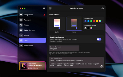 New Settings Panel for CLINQ app apple colors darkmode macos settings sketch voip widgets
