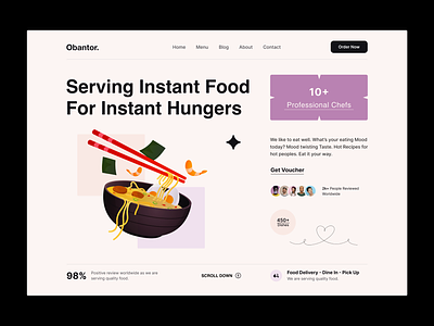 Hero Exploration buffet chicken deliver design dishes food hero homepage hunger minimal modern noodles project ramen restaurant restaurant website trendy uiux web design website