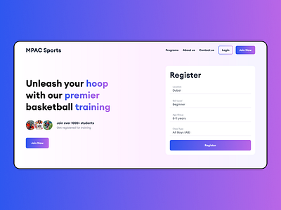 MPAC Sports - Landing Page athlete basketball business coach court design figma games landing page session sports training ui website design