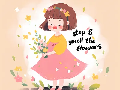 Stop & smell the flowers 2d characterdesign childrens book childrens illustration floral design flowers illustration print spring